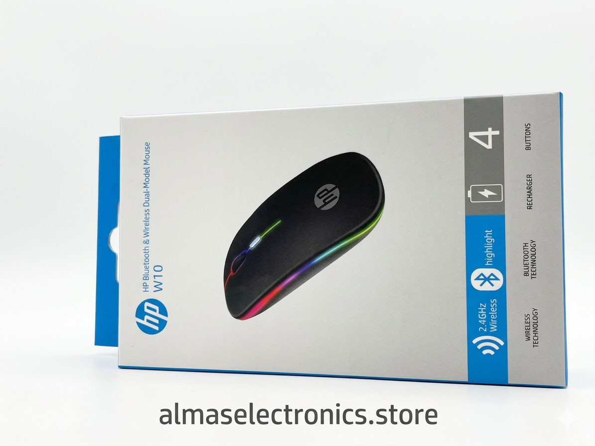 HP W10 Bluetooth & Wireless Dual-Mode Mouse - Rechargeable with RGB Highlight
