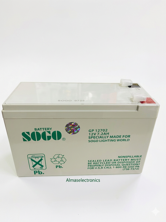 SOGO GP 12702 12V 7.2AH Sealed Lead-Acid Battery - Specially Made for SOGO Lighting World