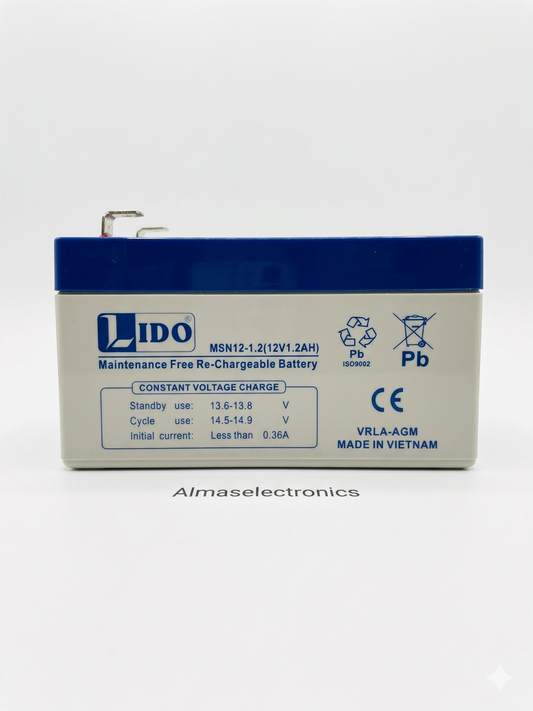 LIDO MSN12-1.2 12V 1.2AH Maintenance Free Rechargeable Battery