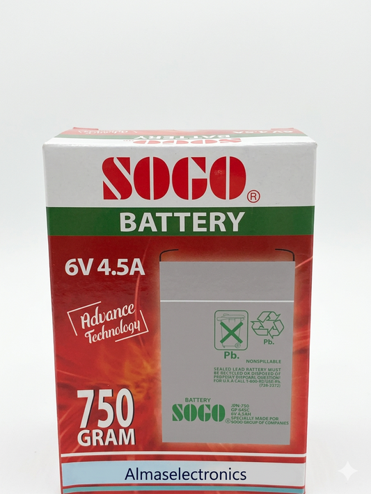 SOGO GP 645 6V 4.5A Rechargeable Sealed Lead-Acid Battery - 750 Gram