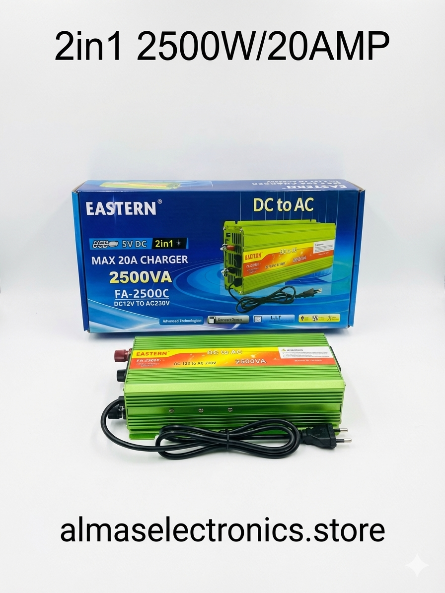 2500W Power Inverter with Battery Charger - 12V DC to 220V AC"